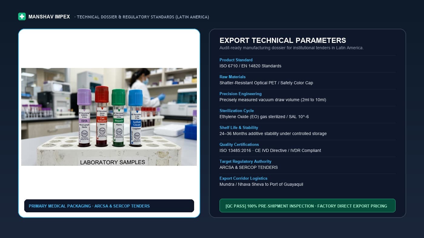 Spec sheet for Exporting Medical Supplies from India to Ecuador, shipped to Port of Guayaquil