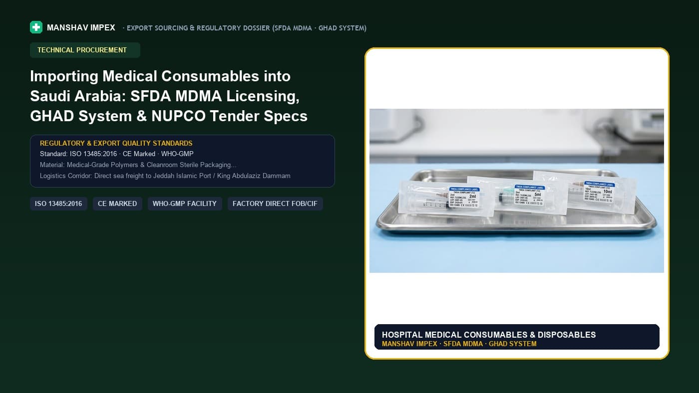 Importing Medical Consumables into Saudi Arabia: SFDA MDMA Licensing, GHAD System & NUPCO Tender Specs