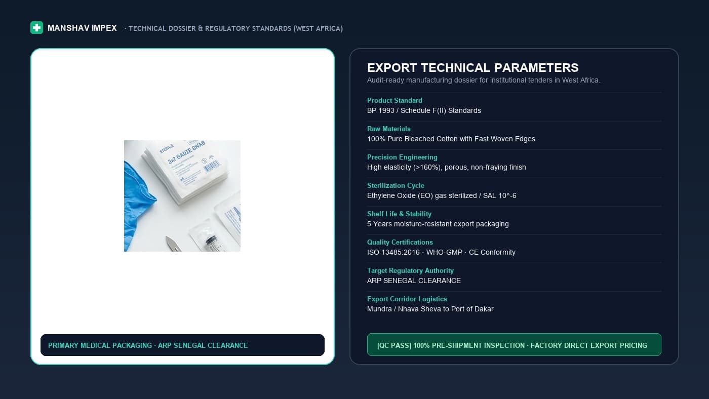 Spec sheet for Importing Medical Supplies from India to Senegal, shipped to Port of Dakar