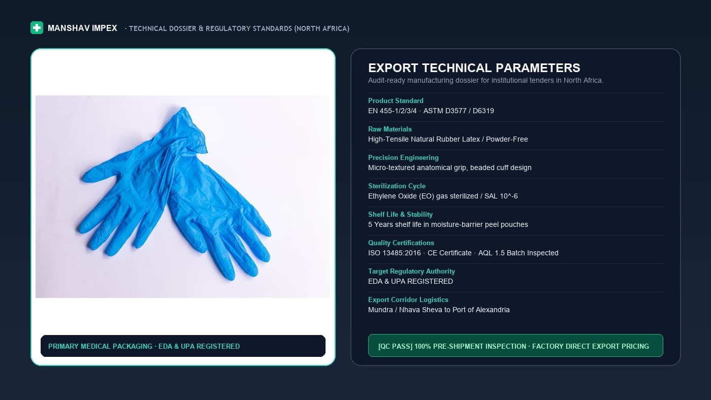 Spec sheet for Medical Consumables Exporter to Egypt, shipped to Port of Alexandria
