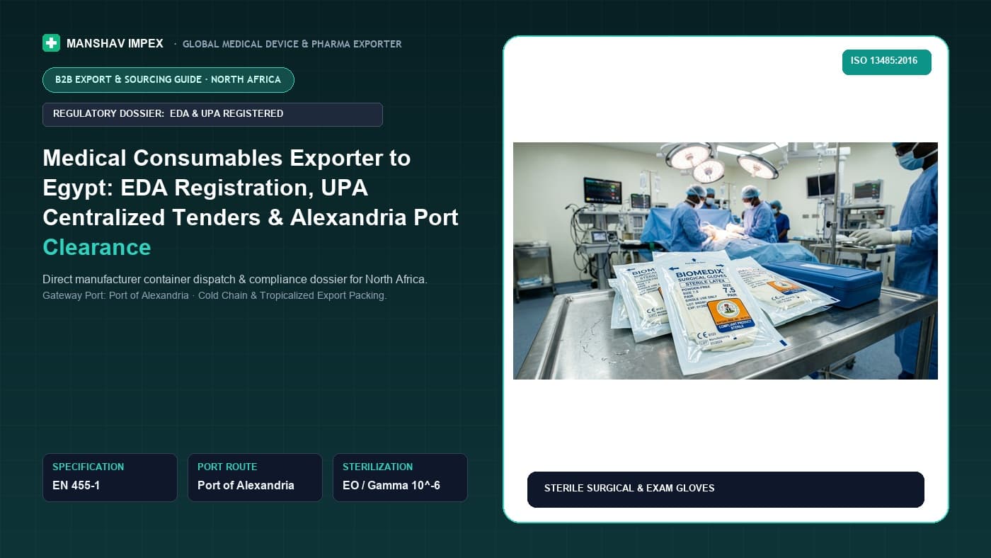 Medical Consumables Exporter to Egypt: EDA Registration, UPA Centralized Tenders & Alexandria Port Clearance