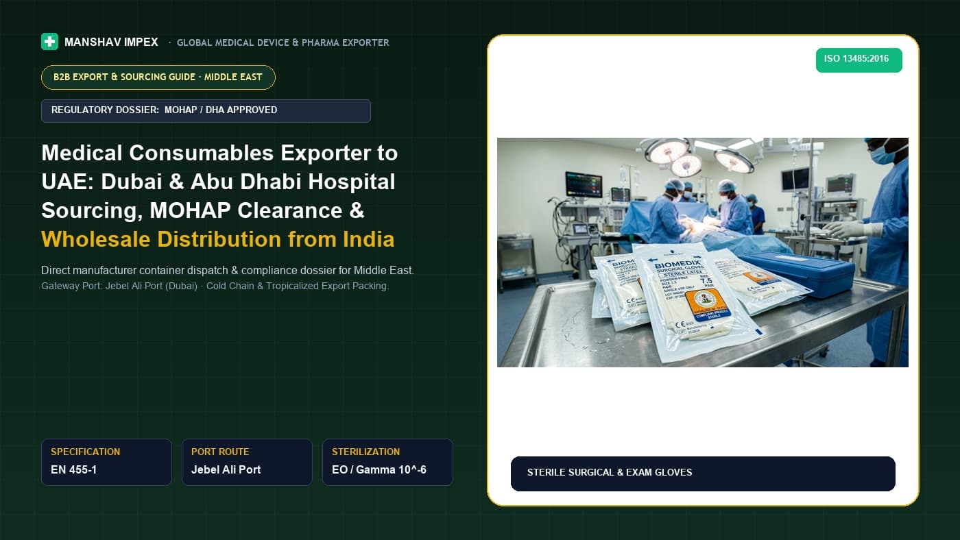 Medical Consumables Exporter to UAE: Dubai & Abu Dhabi Hospital Sourcing, MOHAP Clearance & Wholesale Distribution from India