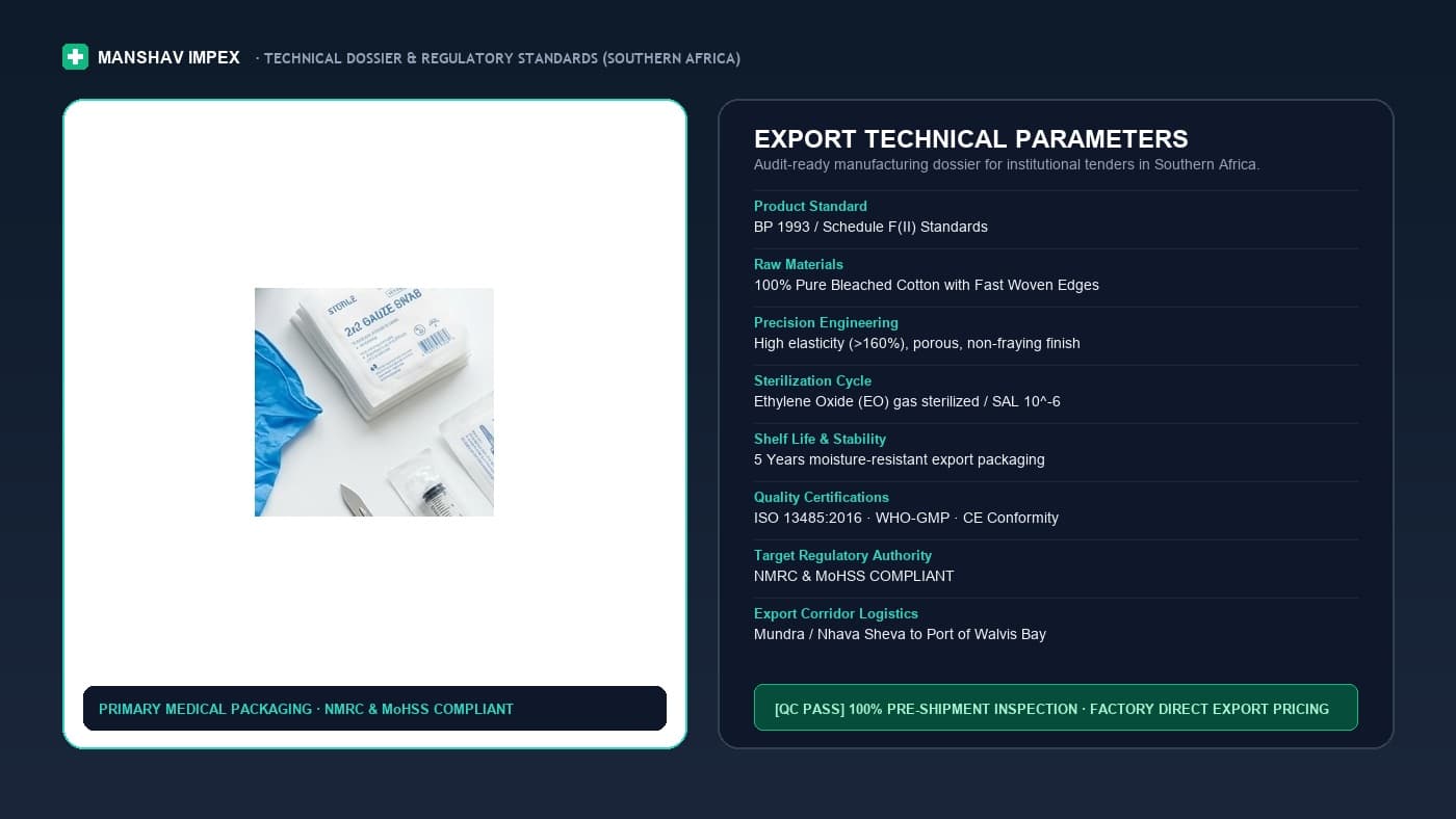 Spec sheet for Medical Disposables Exporter to Namibia, shipped to Port of Walvis Bay