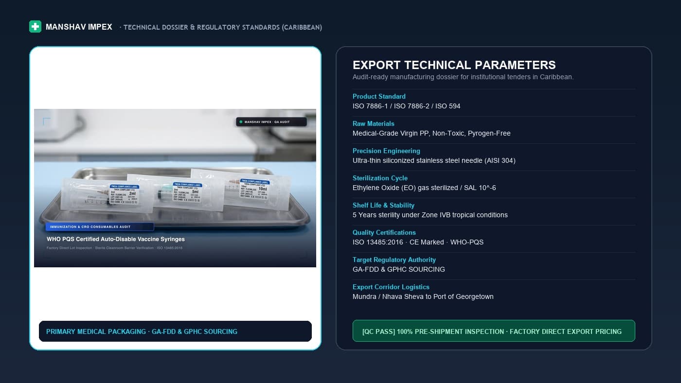Spec sheet for Medical Supplies Exporter to Guyana, shipped to Port of Georgetown