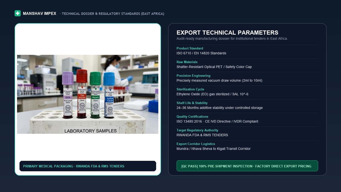 Spec sheet for Medical Supplies Exporter to Rwanda, shipped to Kigali Transit Corridor