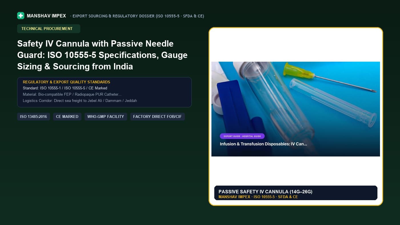 Safety IV Cannula with Passive Needle Guard: ISO 10555-5 Specifications, Gauge Sizing & Sourcing from India
