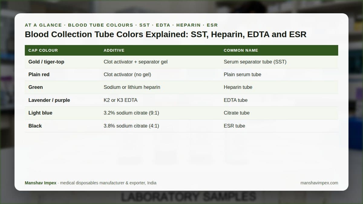 At-a-glance checklist: Blood Collection Tube Colors Explained: SST, Heparin, EDTA and ESR