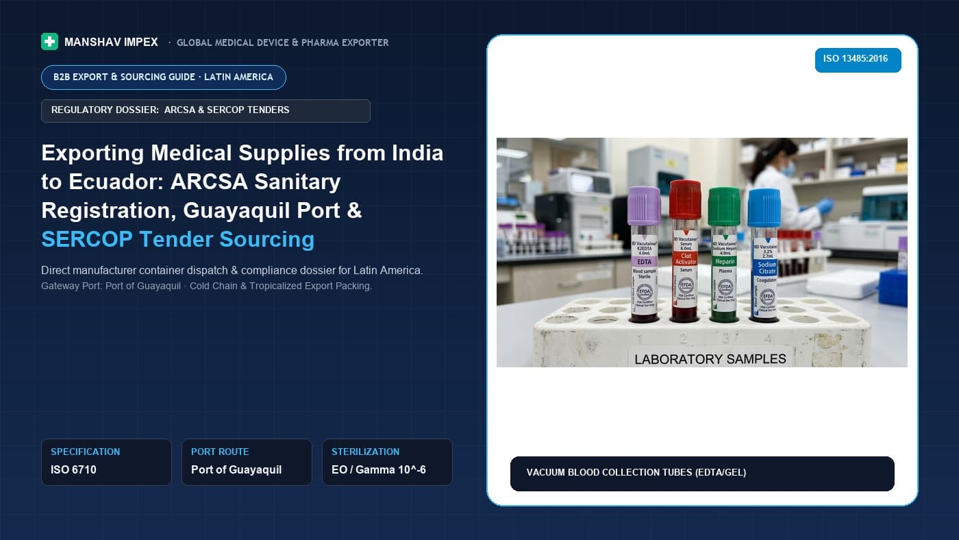 Exporting Medical Supplies from India to Ecuador: ARCSA Sanitary Registration, Guayaquil Port & SERCOP Tender Sourcing