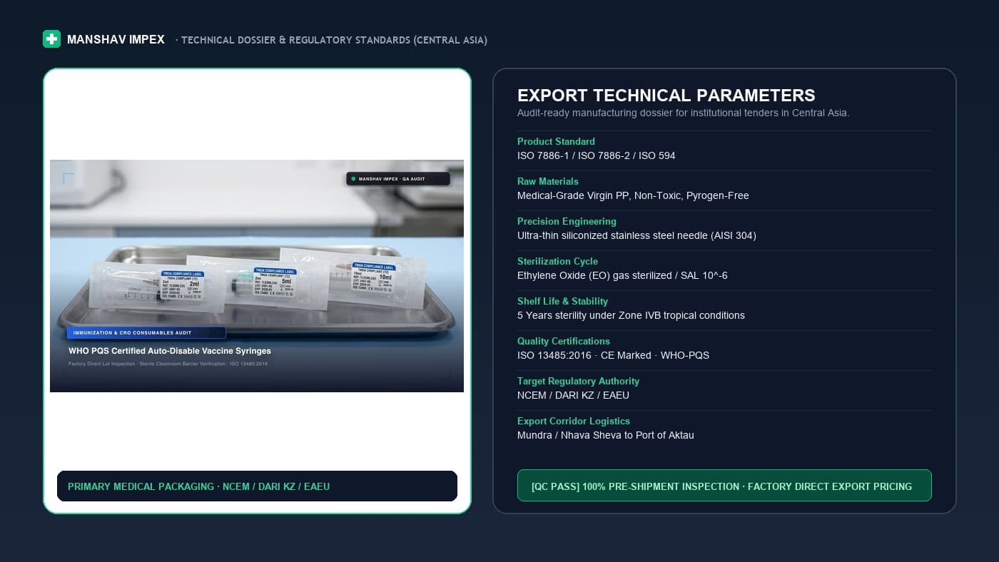 Spec sheet for Importing Medical Disposables to Kazakhstan, shipped to Port of Aktau