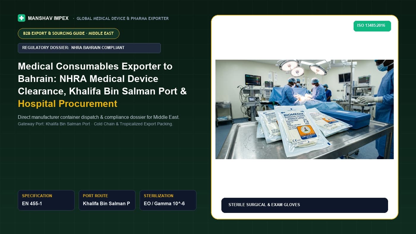 Medical Consumables Exporter to Bahrain: NHRA Medical Device Clearance, Khalifa Bin Salman Port & Hospital Procurement