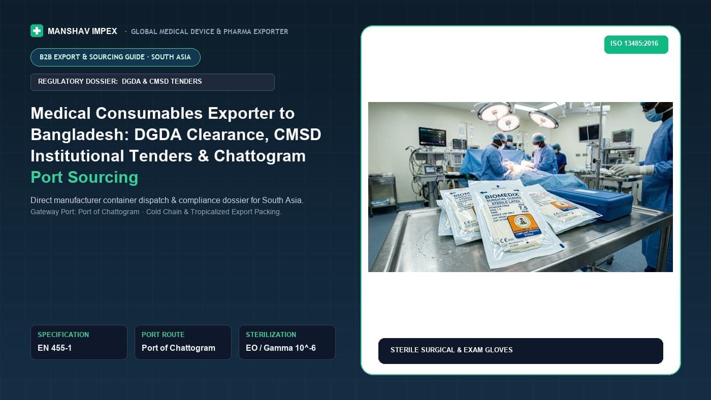 Medical Consumables Exporter to Bangladesh: DGDA Clearance, CMSD Institutional Tenders & Chattogram Port Sourcing
