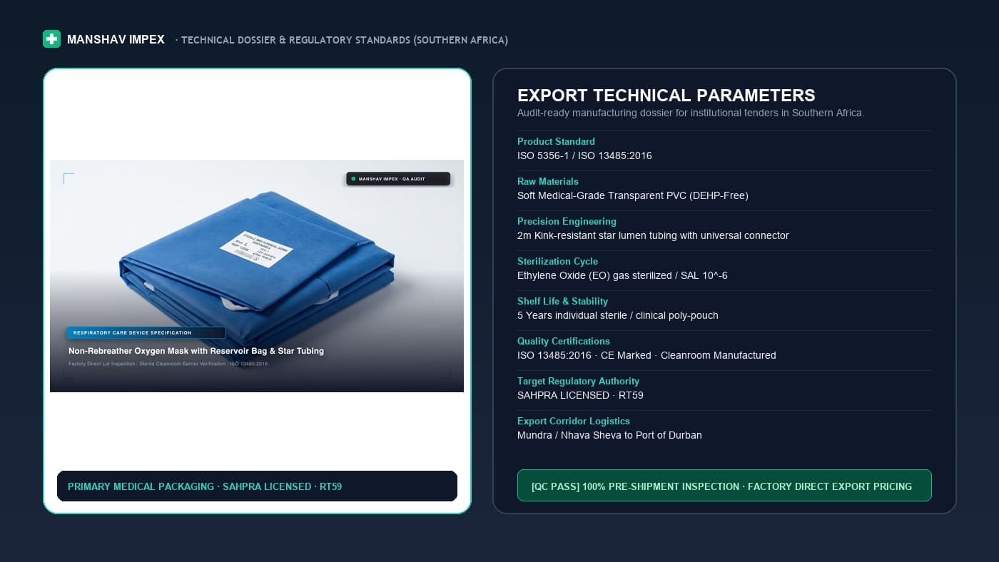 Spec sheet for Medical Consumables Exporter to South Africa, shipped to Port of Durban