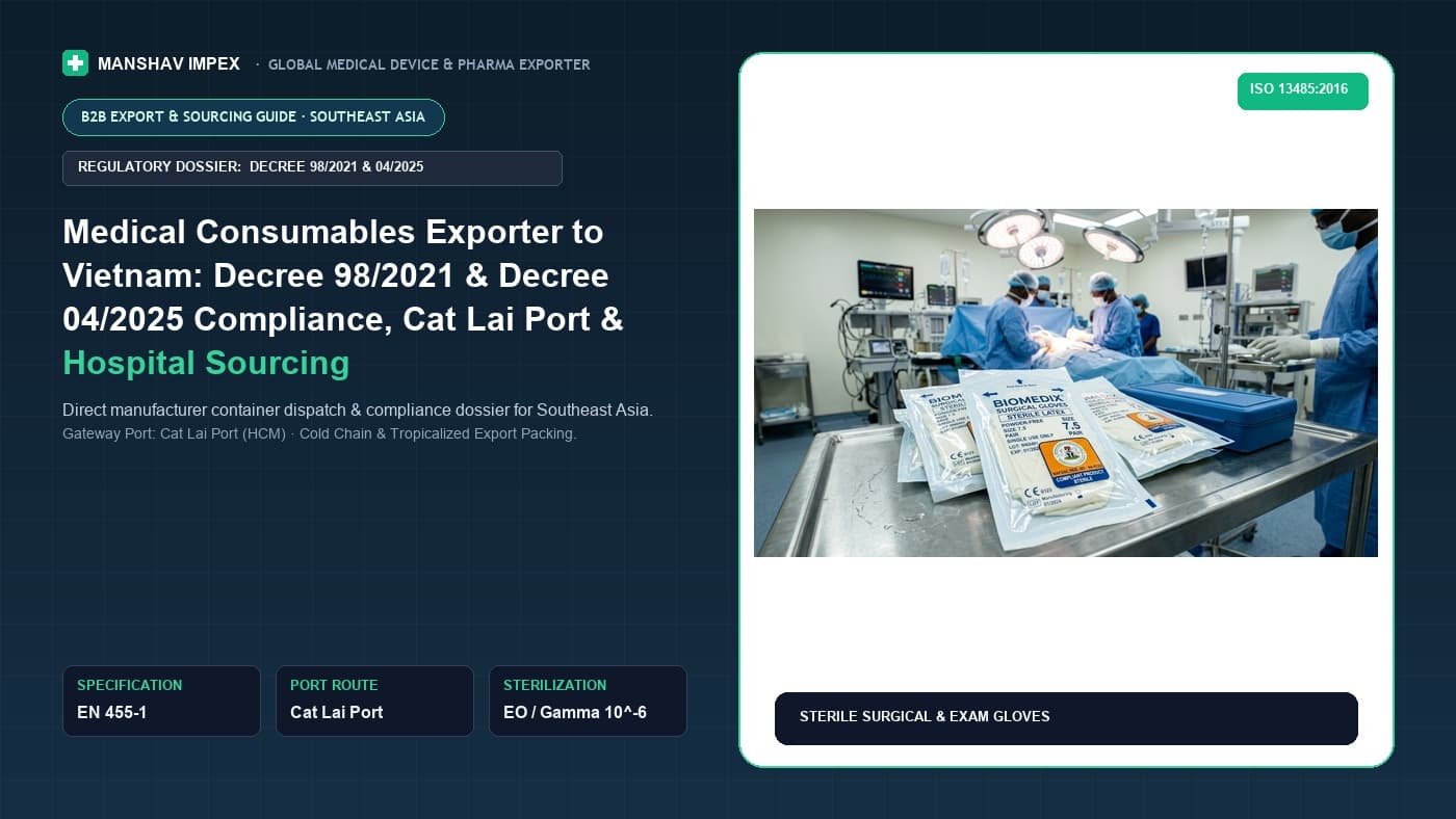Medical Consumables Exporter to Vietnam: Decree 98/2021 & Decree 04/2025 Compliance, Cat Lai Port & Hospital Sourcing