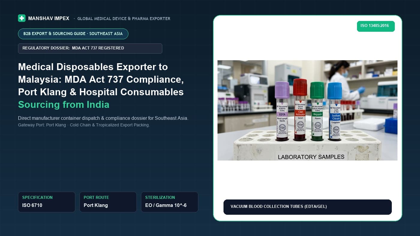 Medical Disposables Exporter to Malaysia: MDA Act 737 Compliance, Port Klang & Hospital Consumables Sourcing from India