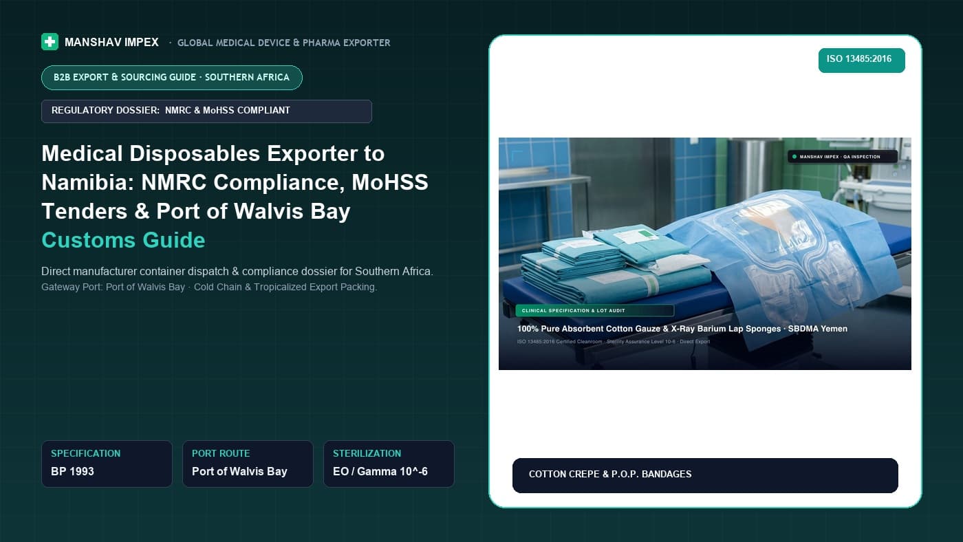 Medical Disposables Exporter to Namibia: NMRC Compliance, MoHSS Tenders & Port of Walvis Bay Customs Guide