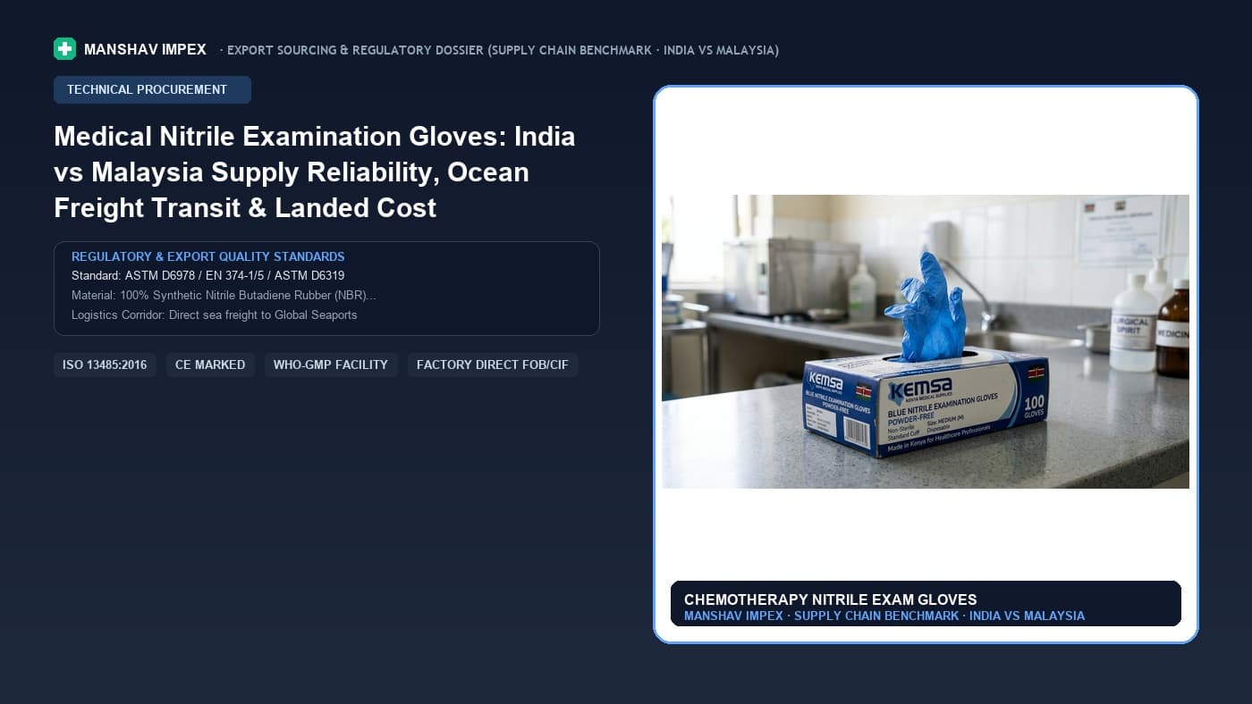 Medical Nitrile Examination Gloves: India vs Malaysia Supply Reliability, Ocean Freight Transit & Landed Cost