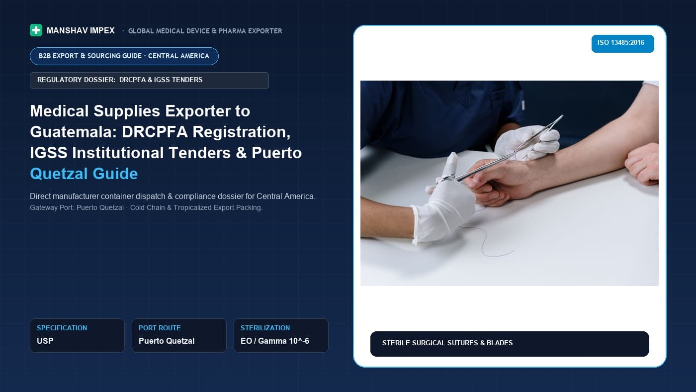Medical Supplies Exporter to Guatemala: DRCPFA Registration, IGSS Institutional Tenders & Puerto Quetzal Guide