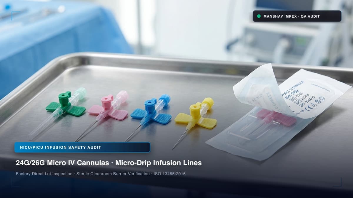 Pediatric micro IV cannulas and low dead space syringes in sterile medical blister packaging