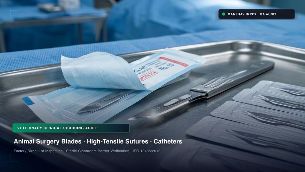 Veterinary surgical scalpel blades and disposable instruments in clinical sterile packaging